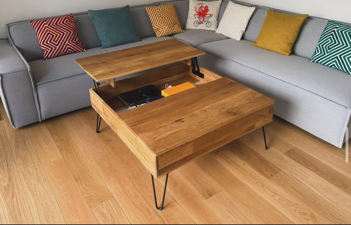 Table Relevable Chêne pleine lame 90x90