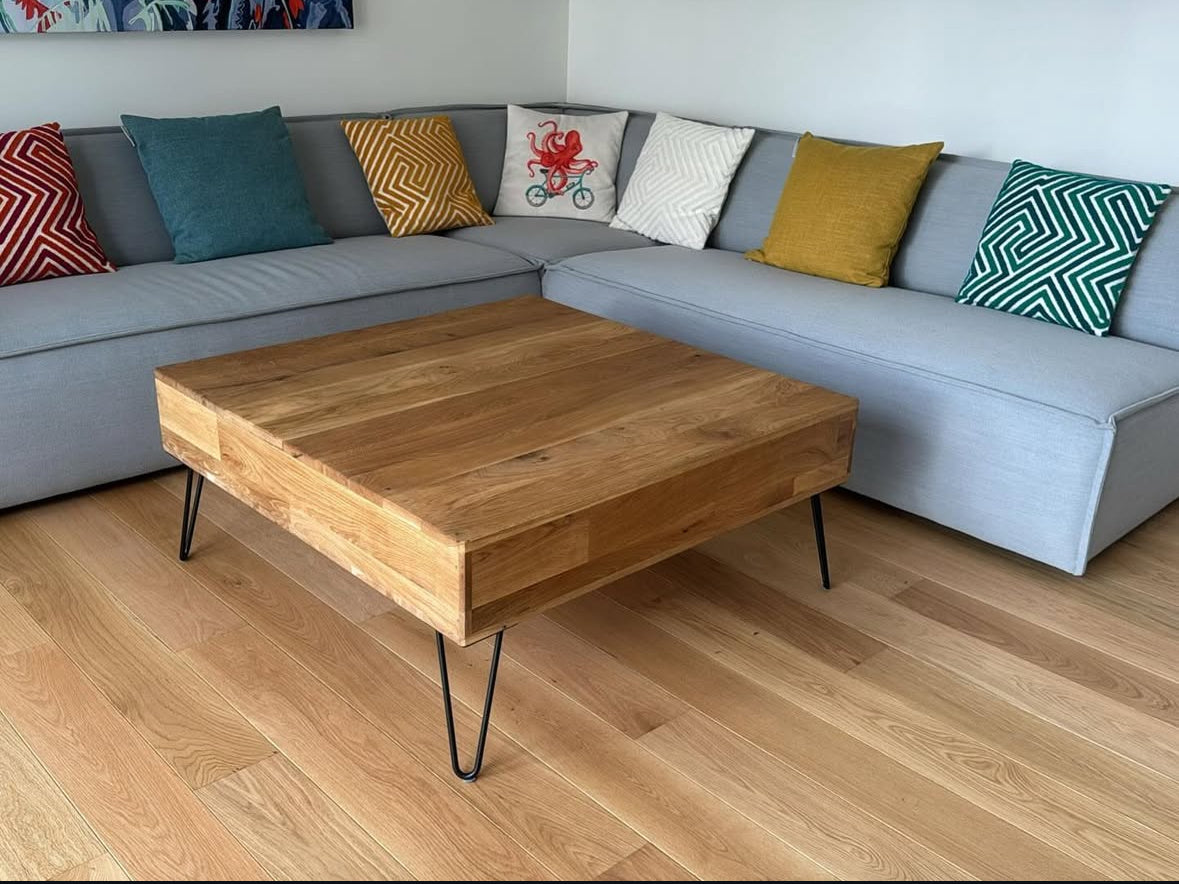 Table Relevable Chêne pleine lame 90x90