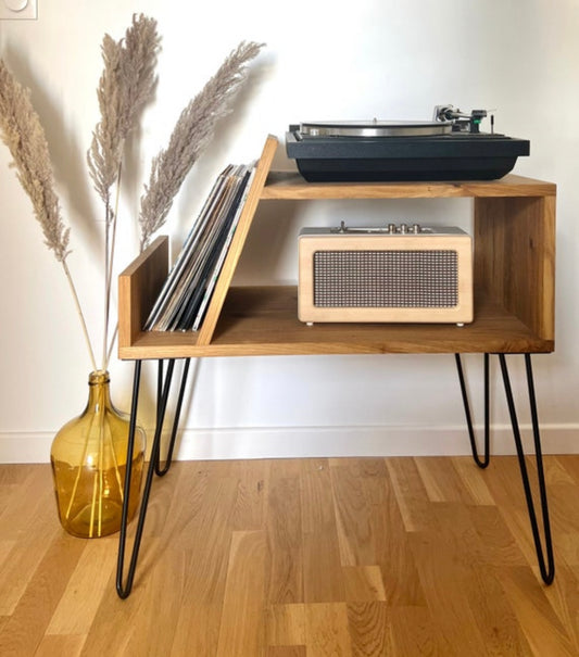 Meuble Platine vinyle bois chêne « L’original », Niche 30cm hauteur