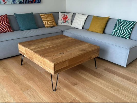 Table Relevable Chêne pleine lame 90x90