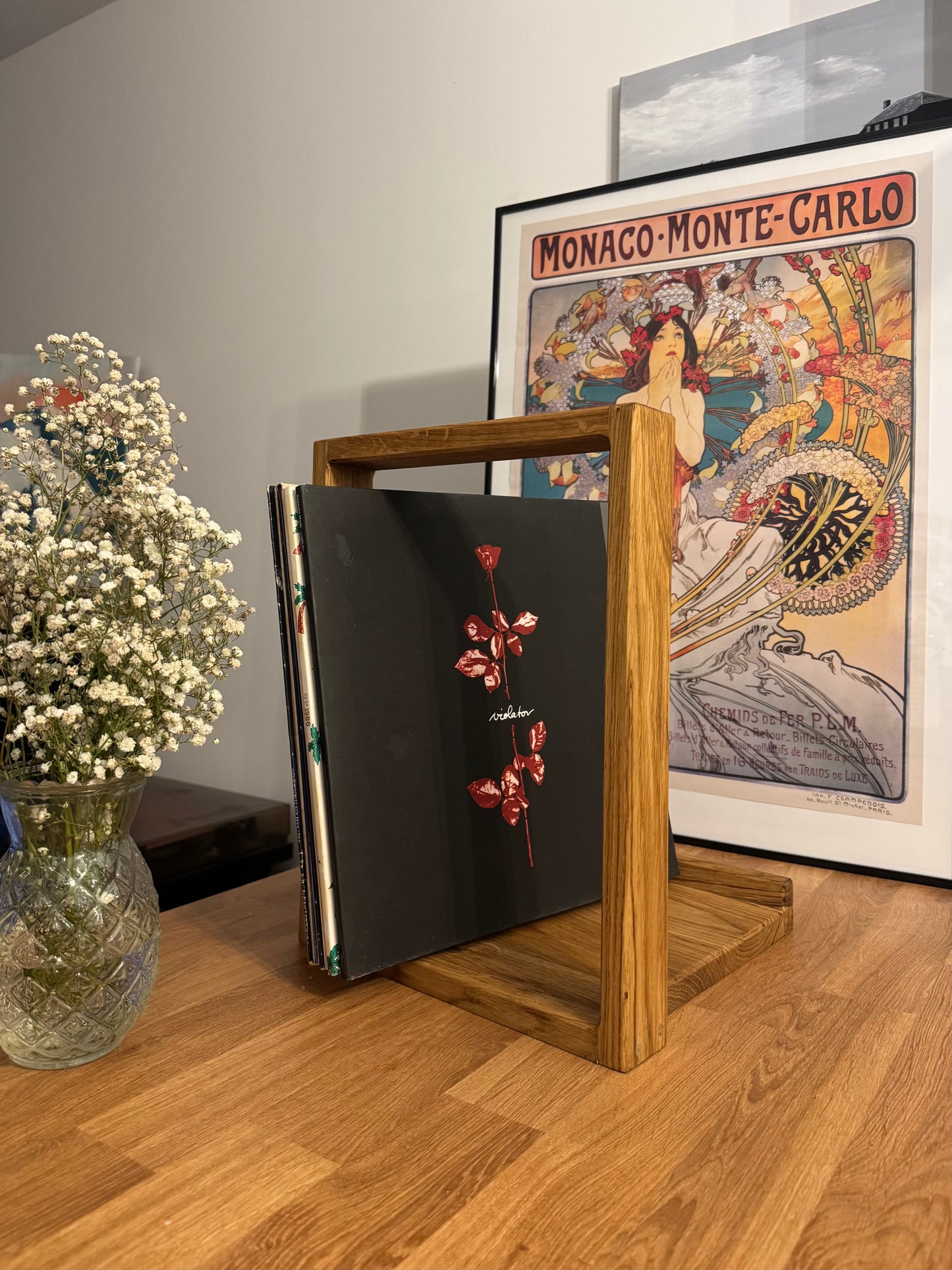 Porte disque vinyle chêne massif